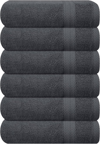 GLAMBURG Ultra Soft 6-Piece Hand Towel Set 16x28-100% Ringspun Cotton - Durable & Highly Absorbent Hand Towels - Ideal for use in Bathroom, Kitchen, Gym, Spa & General Cleaning - Charcoal Grey