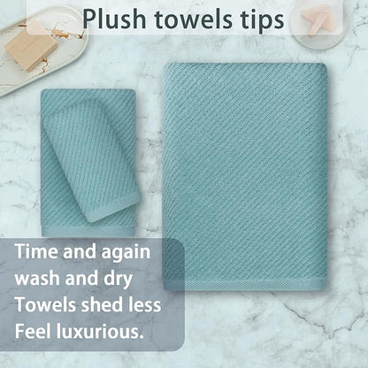VOOVA & MOVAS Bathroom Towels Set, 100% Cotton | Quick Dry | Soft | Thick, 3 Piece Towel Set, 1 Large Bath 30" x 56", 1 Hand 18" x 28", 1 Wash Cloth 13" x 13", Bathroom Essentials, Aqua Teal