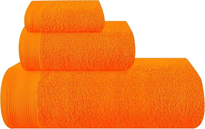 Ultra Soft 3 Pack Cotton Towel Set, Contains a Bath Towels 28x55 inch, a Hand Towels 16x24 inch & a Wash Coths 12x12 inch, Ideal Everyday use, Compact & Lightweight - Orange
