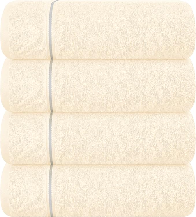 MyOwn Ultra Soft 4 Pack Oversized Bath Towel Set 27x54 inches, 100% Cotton Bath Towels, Highly Absorbant Compact Quickdry & Lightweight Towel, Ideal for Gym Travel Camp Pool - Ivory