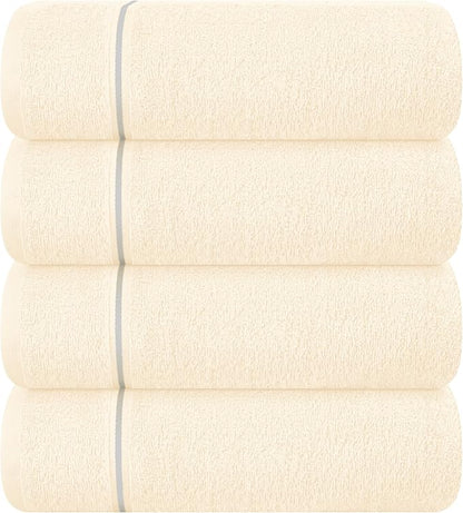 MyOwn Ultra Soft 4 Pack Oversized Bath Towel Set 27x54 inches, 100% Cotton Bath Towels, Highly Absorbant Compact Quickdry & Lightweight Towel, Ideal for Gym Travel Camp Pool - Ivory