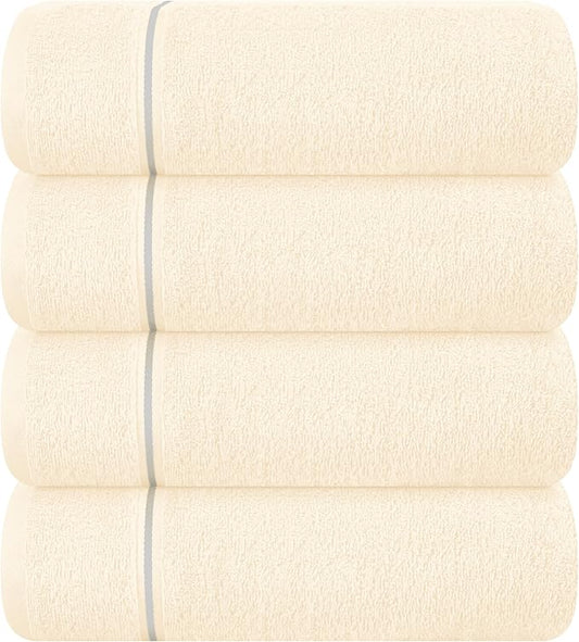 MyOwn Ultra Soft 4 Pack Oversized Bath Towel Set 27x54 inches, 100% Cotton Bath Towels, Highly Absorbant Compact Quickdry & Lightweight Towel, Ideal for Gym Travel Camp Pool - Ivory