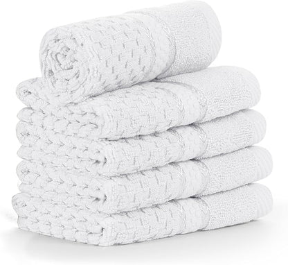 Ample Decor Christmas White Wash Cloth Set of 5 100% Cotton - Popcorn Textured - Mulaayam Collection - 12 X 12 Inch