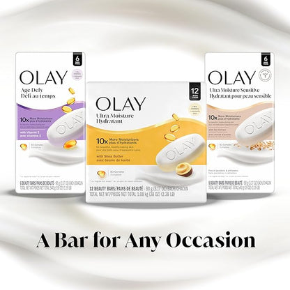 Olay Beauty Bar, Ultra Moisture,10x More Moisturizers, Nourishing Conditioners, Smooth & Gentle on Skin, Vitamin B3 Complex, For All Skin Types, Shea Butter Scent, 3.17 oz, (Pack of 48)