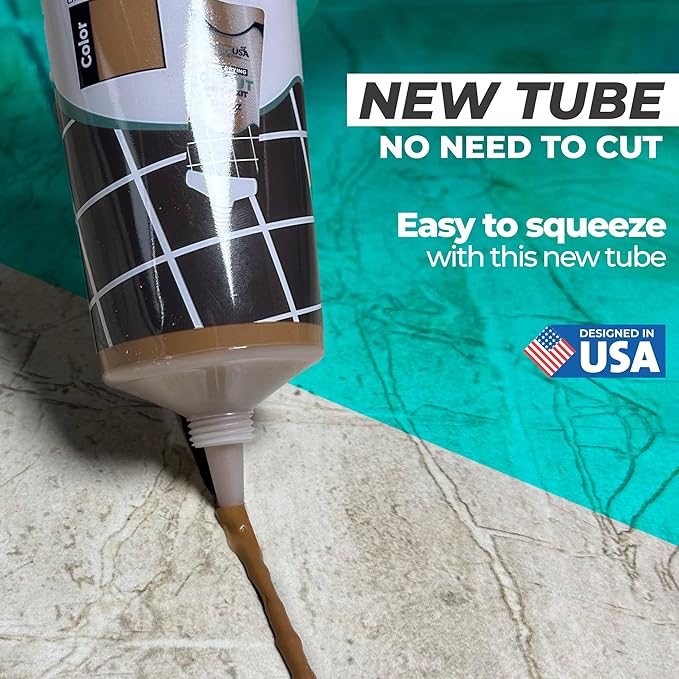 PentaUSA Tile Grout - Large Grout Filler Repairs Renews Tube, Fast Drying Grout Repair Kit, Odorless Formula - Grout Floater Included - 13.4oz / 380gr (Brown)