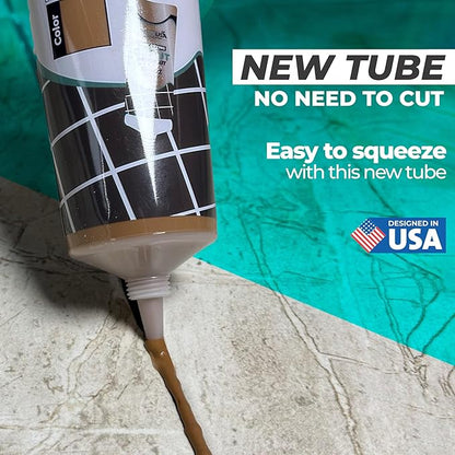 PentaUSA Tile Grout - Large Grout Filler Repairs Renews Tube, Fast Drying Grout Repair Kit, Odorless Formula - Grout Floater Included - 13.4oz / 380gr (Brown)