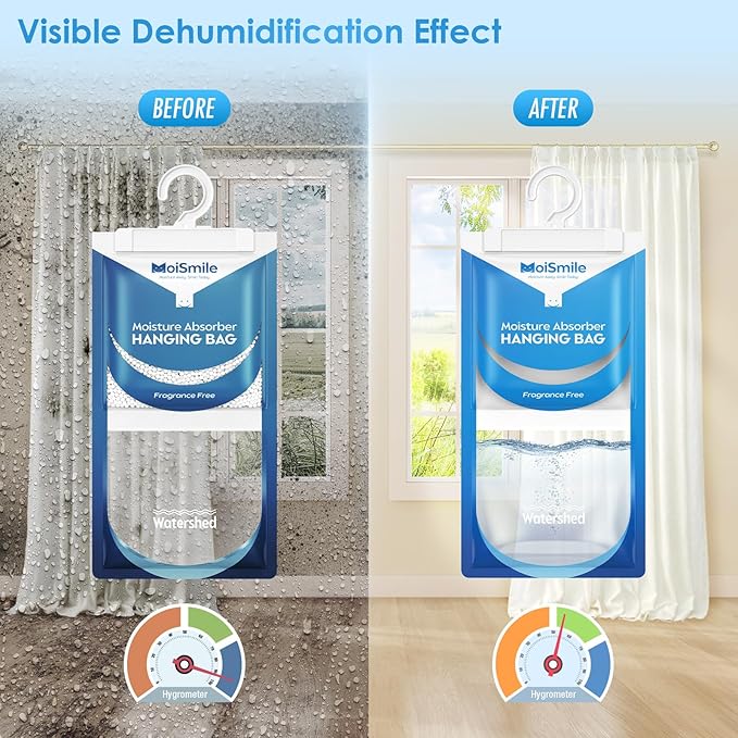 Moisture Absorbers 20 Pack Fragrance Free, Hanging Closet Dehumidifier Bags, Humidity Absorber, Compact Eliminates Odors Humidity Packs for Car, Bathroom, Bedroom, Basement, 9.8OZ