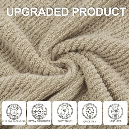 VOOVA & MOVAS Tan Bath Towels - 100% Cotton | Lightweight | Soft | Thick, 2 Bath 30"x56", 2 Hand 18"x28", 2 Washcloths 13"x13", Quick Dry Towels for Showering, Luxury Towel Gift Set, Dark Beige