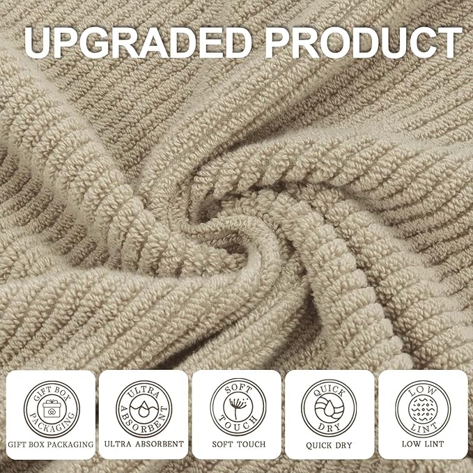 Beige Hand Towels, Hand Towels for Bathroom Set of 4, Large 18"x 28" - 100% Cotton | Lightweight | Thick | Quick Dry | Soft | Absorbent, Luxury Towel Set, Bathroom Essentials, Dark Beige
