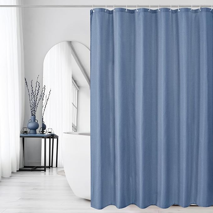 Gibelle Moonlight Blue Shower Curtain, Waffle Weave Textured Fabric Shower Curtain for Bathroom - Soft Cloth & Hotel Spa Luxury, Water Repellent, Machine Washable, 72X72, Moonlight Blue