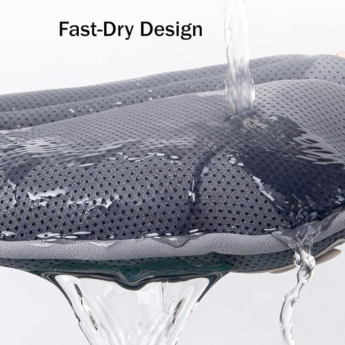 Bath Pillow PYRRHIC - Luxury Bathtub Pillow 5D Mesh with Neck & Back Support Non-Slip Suction Cups Fast Drying Soft Spa Pillow Relaxing Bath Accessories with Hook Laundry Bag Grey