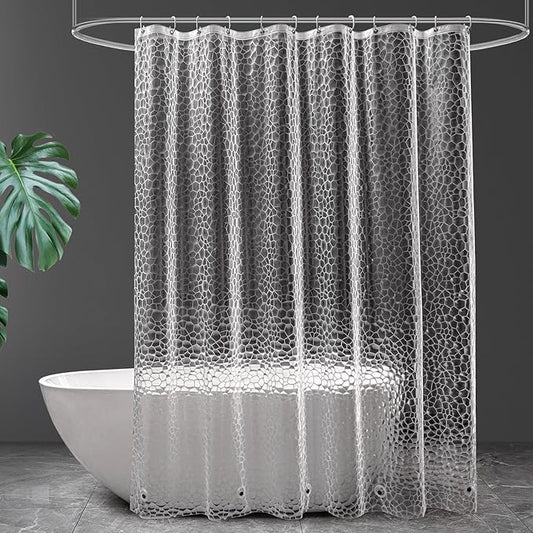 UFRIDAY Clear Shower Curtain Liner 72 x75 inches,3D EVA Long Shower Curtain Plastic Shower Curtain for Bathroom with 12 Rustproof Metal Grommets 3 Magnets for Shower Stall, Bathtubs