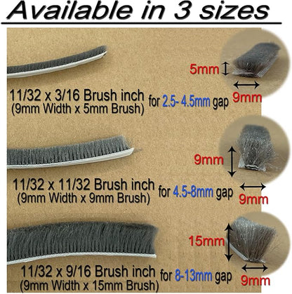Weather Stripping Brush for Sliding Windows/Doors Frame Side,Pile Self Adhesive Weatherstrip Seal Strip Sealer Draft Stoppers (16.5ft x11/32 x 3/16 Brush inch, White)