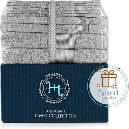 Hearth & Harbor Bath Towels for Bathroom - 100% Ring Spun Cotton Luxury Bathroom Towels - Ultra Soft & Highly Absorbent, Bath Towels Set of 10 - Silver Gray