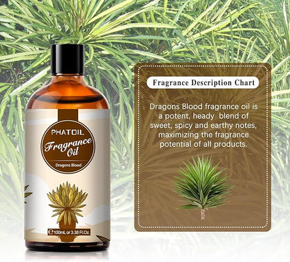 PHATOIL 3.38FL.OZ Dragons Blood Fragrance Oils for Aromatherapy, Essential Oils for Diffusers for Home, Perfect for Diffuser, DIY Candle and Soap Making, DIY Scented Products - 100ml