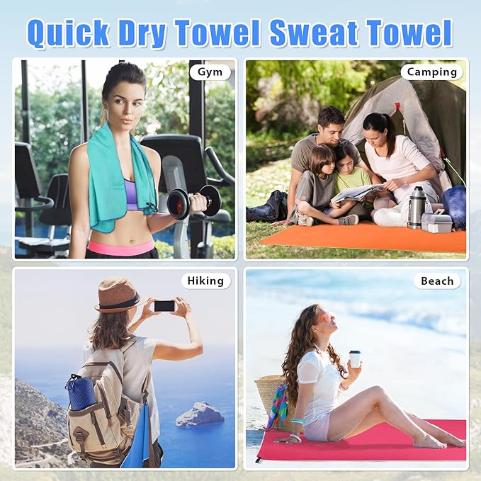 Sfee 2 Pack Microfiber Travel Towel, Quick Dry Towel Camping Towel Large Beach Towel Super Absorbent Compact Lightweight Sports Gym Towels Set for Beach, Gym, Hiking, Pool, Backpacking,Bath,Yoga