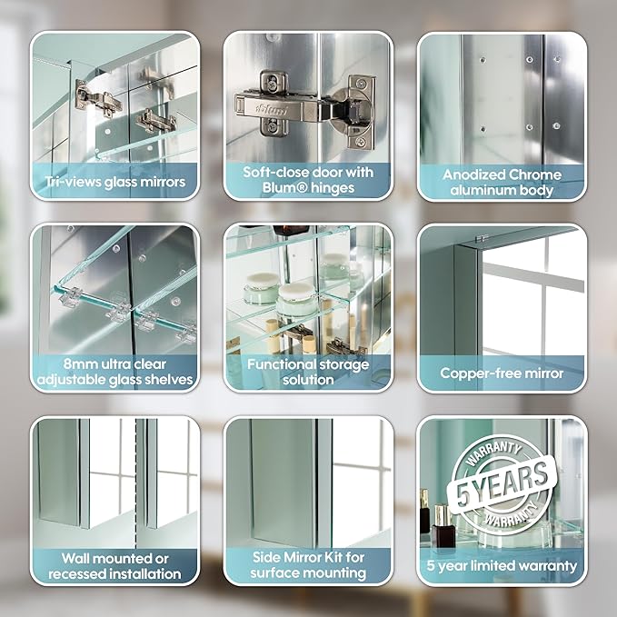 WELLFOR 20" x 32" Bathroom Oval Medicine Cabinet, Beveled Edge Mirror Cabinet, Medicine Cabinet with Adjustable Shelves, Bathroom Cabinet with Reverse Door Installation, Surface or Recessed Mount