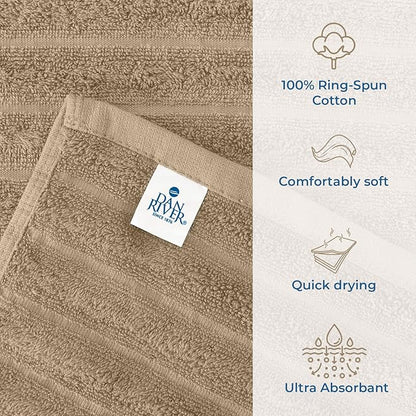 DAN RIVER Pack of 2 Bath Sheet 35x70 Inches, Ribbed Big Towels Oversized Extra Large Bath Towel, Absorbent Organic Cotton Towel - Tan