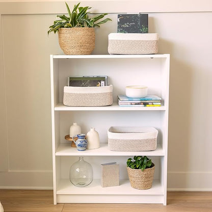 NaturalCozy 13.5”x8.5”x5.5” Storage Baskets for Shelves 3 Pack | Cotton Rope Woven Small Baskets for Organizing | Small Storage Bins for Nursery, Bathroom, Closet, Cube Shelf, Decorative, Gift