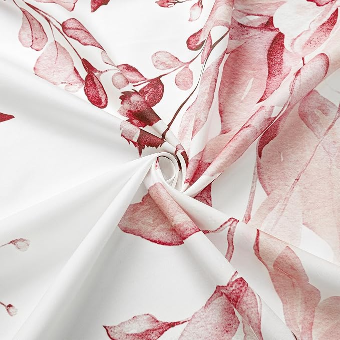 Gibelle Small Stall Shower Curtain 36 x 72, Narrow Half Pink Floral Shower Curtain for Bathroom, Watercolor Plant Eucalyptus Leaves Fabric Shower Curtain Set