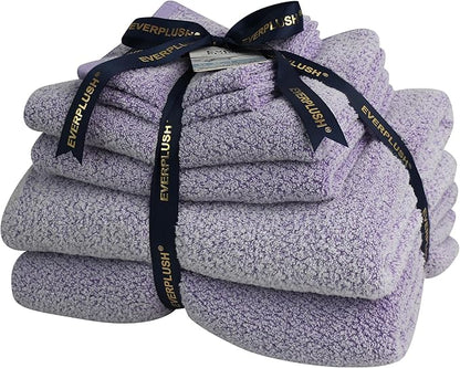 Everplush Diamond Jacquard 6 Pieces Bath Towel Set, Luxury Super Soft Oversized everplush Towels, Highly Absorbent everplush Diamond Jacquard Quick Dry Bath Towel for Lavender Towels Bathroom Sets