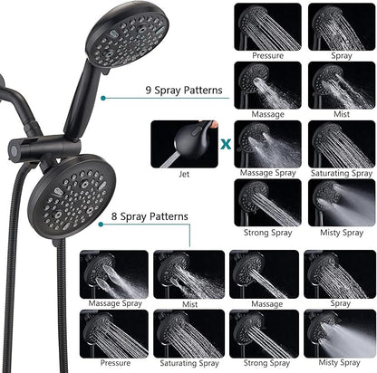 PROOX 3 Handle Tub Shower Faucet Set, Dual shower head Combo with Tub and Shower Trim Kit with Rough-in Valve, Matte Black Bathtub Shower Faucets, Wall Mounted Bathroom Rain Shower System