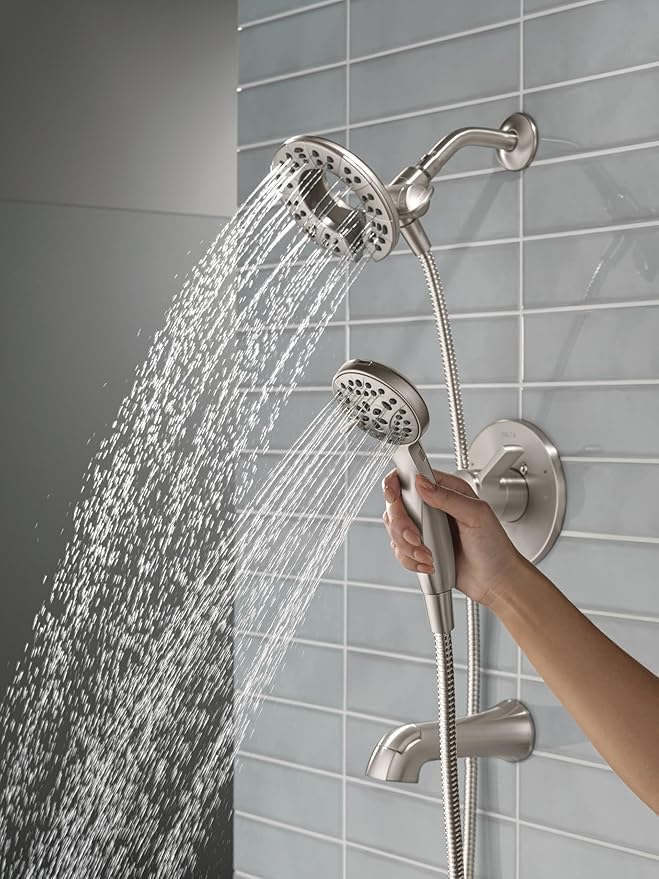 Delta Faucet Albion 14 Series Single-Handle Tub and Shower Faucet Set, Brushed Nickel Shower Trim with In2ition 2-in-1 Dual Shower Head, Spotshield Brushed Nickel T144855-SP-I (Valve Not Included)