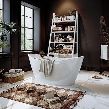 Empava Bathtub, 67" Soaking Tub, Acrylic Free Standing Tub with Center Drain and Overflow, Contemporary Design Bathtub for Bathroom, cUPC Certified, Glossy White