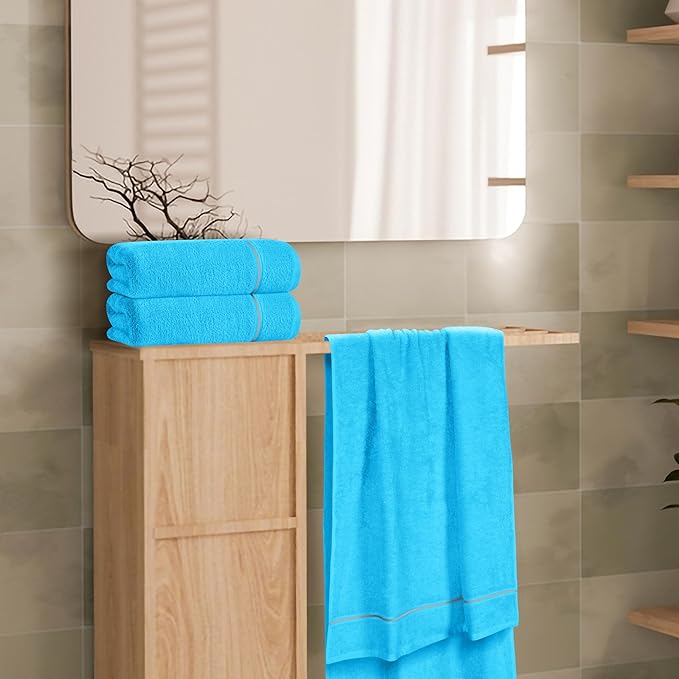 MyOwn Ultra Soft 4 Pack Oversized Bath Towel Set 27x54 inches, 100% Cotton Bath Towels, Highly Absorbant Compact Quickdry & Lightweight Towel, Ideal for Gym Travel Camp Pool - Turquoise Blue