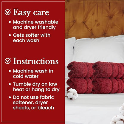 HALLEY Turkish 4 Pack Premium Hand Towels (4 Pieces) 650 GSM Highly Absorbent Super Soft 100% Cotton - 4 Hand Towels (Red)