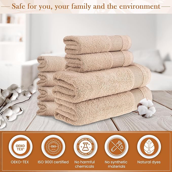 HALLEY Turkish Cotton Towels (Set of 8) 2 Bath Towels 2 Hand Towels 4 Washcloths, Super Soft Highly Absorbent 100% Cotton Towels for Bathroom and Kitchen for Mother’s Day (Ivory White)