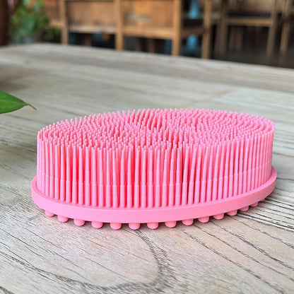 Premium Sensory Brush for Kids or Autism,Soft Silicone Body Scrubber,2 in 1 Sensory Room Occupational Therapy Sensory Brushes,Silicone Loofah,Pet Shower Brush Bath Brush Shampoo Brush(Oval-deep Pink)