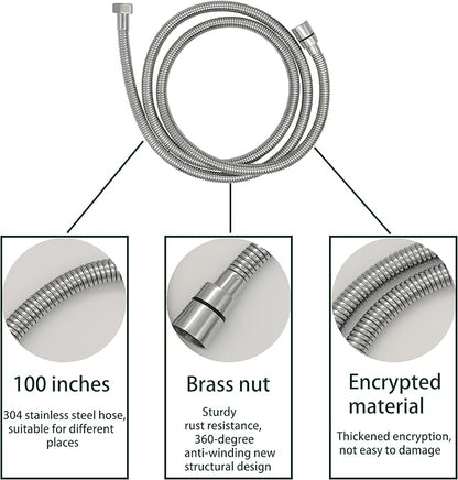 RV Outdoor Shower Head Kit with Garden Hose Fitting and Suction Cup - RV Outside Shower - Easily Installed and Removed On Outside of Camper (Chrome, 100 Inches Hose)
