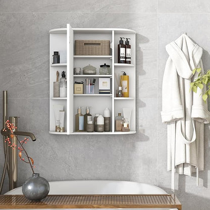 Tangkula Bathroom Medicine Cabinet, Wall Mounted Storage Cabinet with Mirror Door, Removable & 3 Adjustable Shelves, Wooden Hanging Wall Mirror Cabinet for Bathroom Living Room Laundry (White)