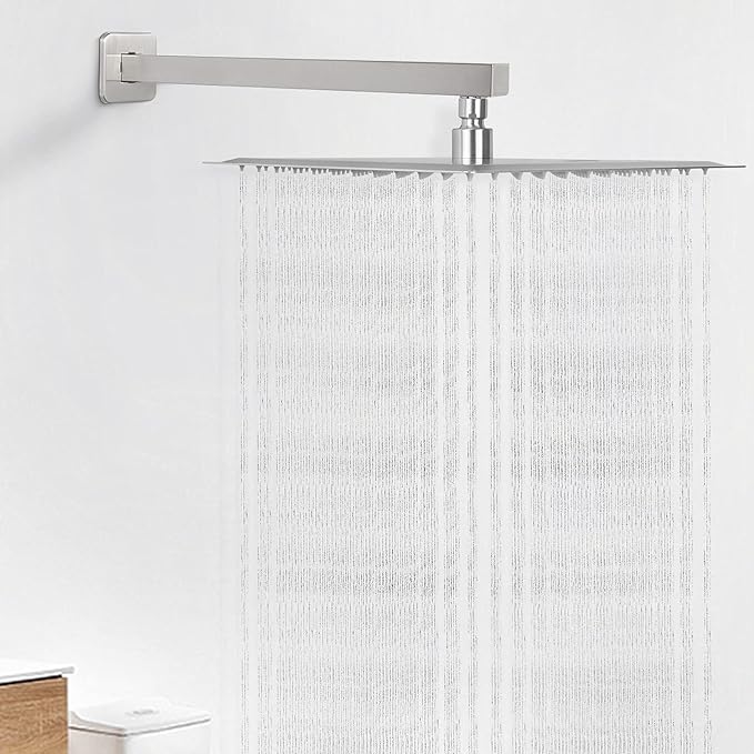 HarJue Shower Arm, Rain Shower Head Extension Extender, With Flange and Teflon Tape, Made of Thicken Stainless Steel for Bathroom Rainfall Shower (16 Inch, Brushed Nickel)