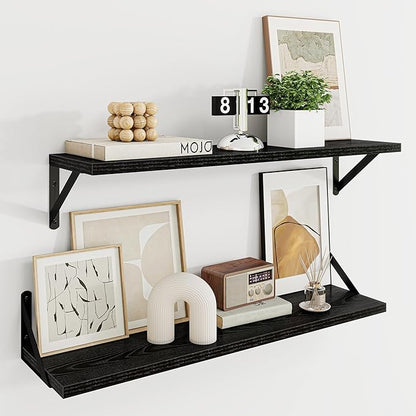 Dreamland Deep Floating Shelves for Wall, 30W x 8D Wall Shelves, Set of 2, 30 inch Floating Shelf with Sturdy Metal Brackets for Living Room, Bathroom, Bedroom and Kitchen, Black
