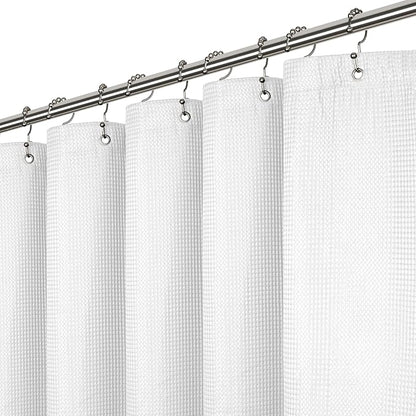 LiBa Waffle Weave Fabric White Shower Curtain, 72 W x 72 H Water Repellent & Heavyweight, Hotel Quality & Cloth Linen Shower Curtains Set and for Bathroom