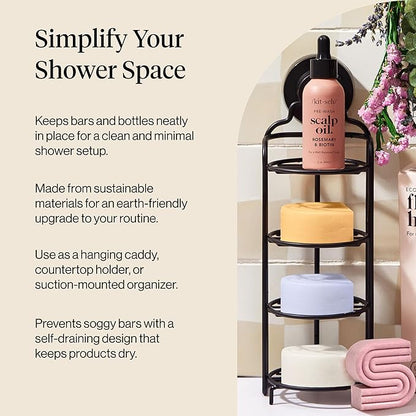 Kitsch Hanging Shower Caddy with Suction Cup – Self-Draining Bar Soap Holder & Shower Caddy for Shampoo Bars, Conditioner Bars & Soap – Rust Proof, Eco-Friendly, Wall Mount or Free-Standing Organizer