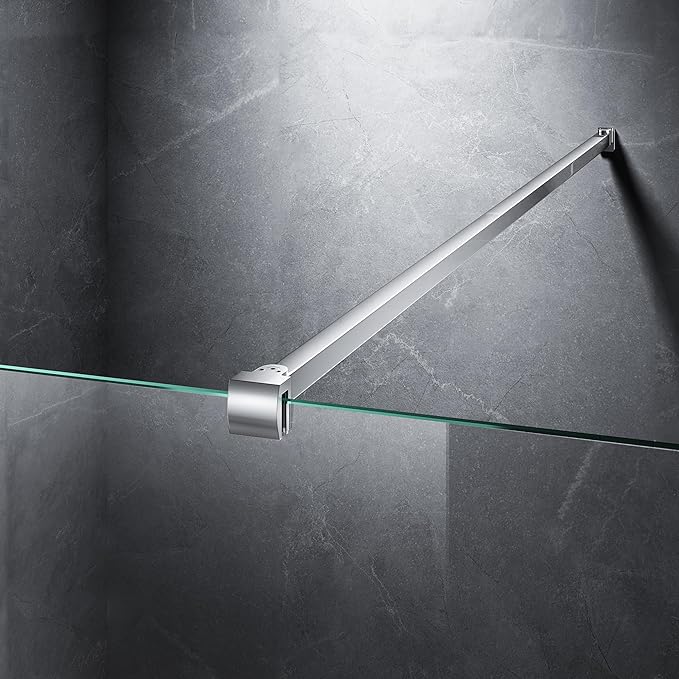 Frameless Shower Door Support Bar, Stainless Steel Wall-to-Glass Support Arm to Fixed Shower Glass Panel, for 1/4"-3/8" (6-10 mm) Door, 180° Pivot & Stow-Flat Mode (Chrome, 51.2-inch(1300mm))