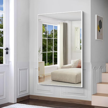 BONEWEI White Bathroom Mirror,55x36 inch Wall Mirror for Bathroom Wall Mounted,Large Rectangle Mirror for Bathroom Over Sink,Modern Metal Frame for Living Room,Bedroom Entryway,Horizontal/Vertical