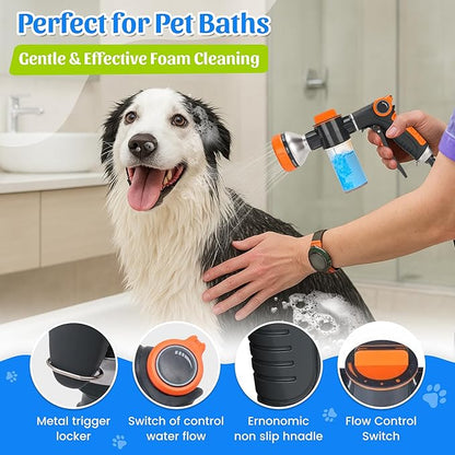 Dog Washing Hose Attachment–ALL IN ONE Dog Bath Supplies,Hose Soap Sprayer,Dog Washing Kit,Dog Drying Towel,Dog Tooth Brush, Dog Washing Brush, Dog Bath Scrubber and Dog Shampoo Brush