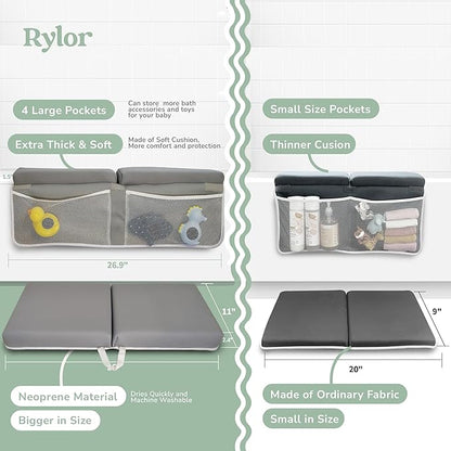 Rylor Baby Bath Kneeler & Elbow Rest Pad - Ultra Thick Foam Cushion for Bathing Infants & Toddlers - 26'' Extra Long and 2.4'' Thick- Non-Slip, Comfortable Support (Gray)