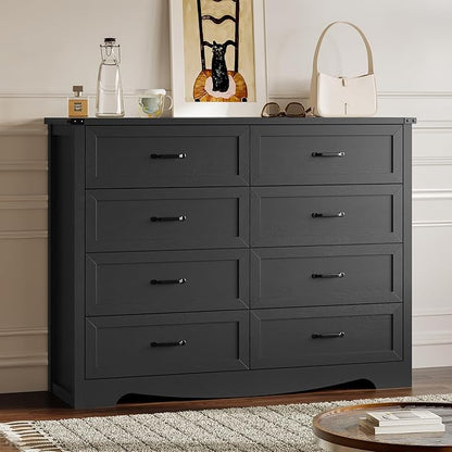 8-Drawer Dresser for Bedroom, Modern Wooden Chest of Drawers with Metal Handles, Anti-Tipping Design, Sturdy and Stable Storage Organizer for Living Room, Entryway, Home Office, Standard