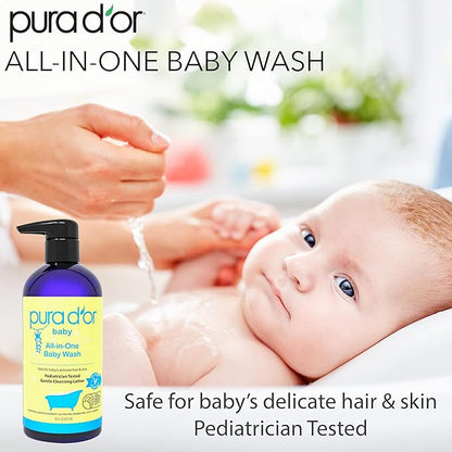 PURA D'OR 16 Oz All-in-One Calming Baby Wash & Shampoo For Hair & Entire Body, Tear Free, Sulfate Free, Natural Aloe Vera, USDA Biobased Gentle Formula