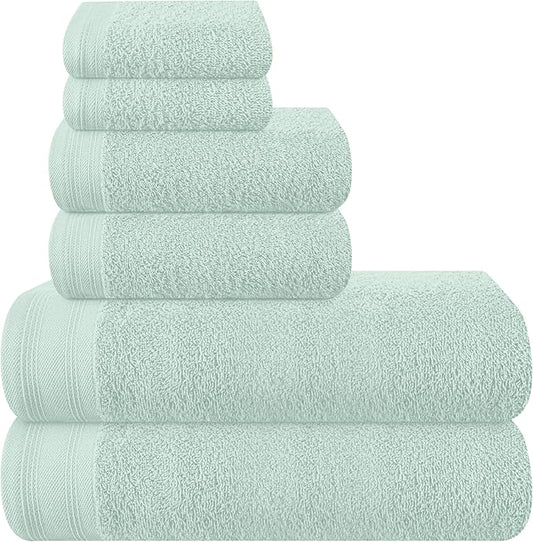 Ultra Soft 6 Pack Cotton Towel Set, Contains 2 Bath Towels 28x55 inch, 2 Hand Towels 16x24 inch & 2 Wash Coths 12x12 inch, Ideal Everyday use, Compact & Lightweight - Sea Green