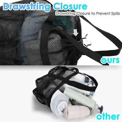 Mesh Shower Caddy Portable with Drawstring, Dorm Room Essentials for College Girls Guys, 8-Pocket Extra Large Shower Bag Basket Tote for Camping Beach Gym Travel Toiletry Bathroom