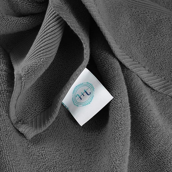 Hearth & Harbor Bath Towels for Bathroom - 100% Ring Spun Cotton Luxury Bathroom Towels - Ultra Soft & Highly Absorbent, Bath Towels Set of 10 - Dark Gray