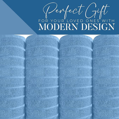 DAN RIVER Pack of 2 Bath Sheet 35x70 Inches, Ribbed Luxury Bath Towel Set, Extra Large and Quick Dry Soft Cotton Towels - Medium Blue