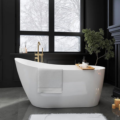 59" High-back Acrylic Freestanding Bathtubs, Stand Alone Tub, Soaking Tubs for Bathroom, Integrated Overflow and Drain, cUPC Certified, Gloss White