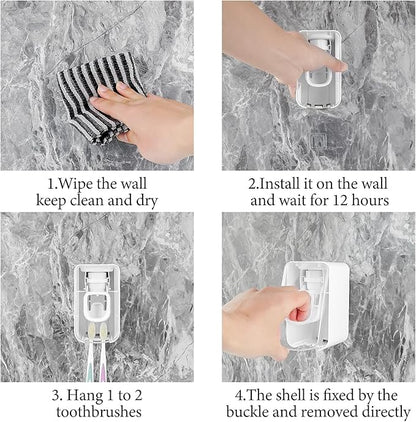 2 Slot Toothbrush Holder and Toothpaste Dispenser Wall Mounted, Automatic Toothpaste Squeezer, 2 in 1 Tooth Brush Toothpaste Organizer for Shower (Clear)